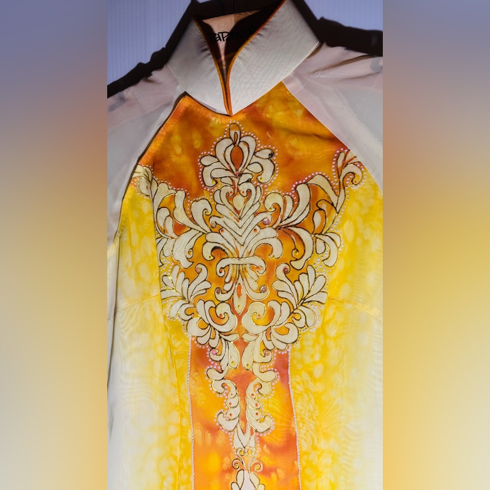 Handmade one of kind Yellow and Gold Long Dress size small - Picture 6 of 8